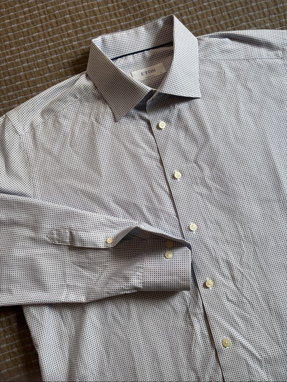 Eton Men's White Dress Shirt with Navy Microdot Pattern